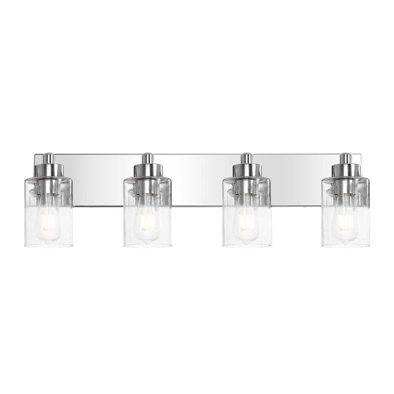 Lydia Seeded Glass/Iron LED Vanity Light, by JONATHAN Y - 4-Light - Chrome/Clear