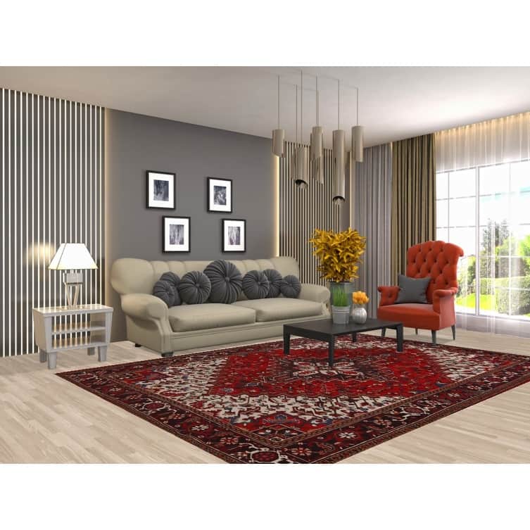 Hand Knotted Oriental 100% Wool Carpet Traditional Medallion Red Heriz Area Rug - 9' 6'' X 6' 10''