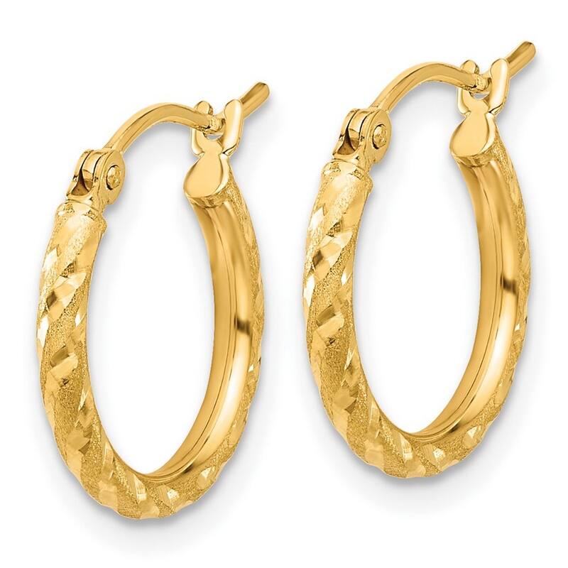Curata 14k Yellow Gold Polished and Satin and Sparkle Cut Hoop Earrings - 17.25x14.75mm