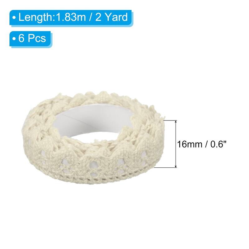 6pcs 0.6" Wide 2 Yards Self-Adhesive Lace Tape Lace Ribbon Stickers - Beige