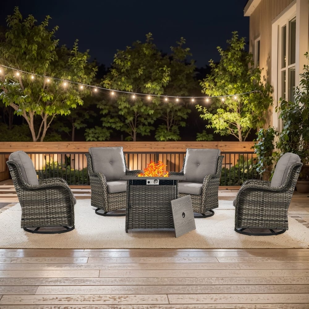 Gymojoy 5-Piece Outdoor Furniture Chair Set, 4 Swivel Chairs & 55K BTU Fire Pit Table