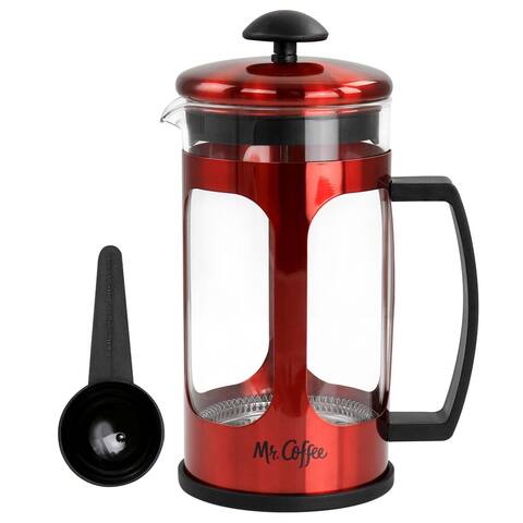 30oz Glass and Stainless Steel French Coffee Press in Red - 30 Ounce