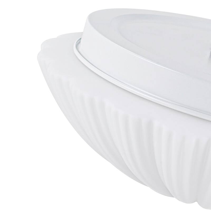 Dimmable LED White Flower Pleated Ribbed Glass Round Ceiling Light - 13.2 Inches