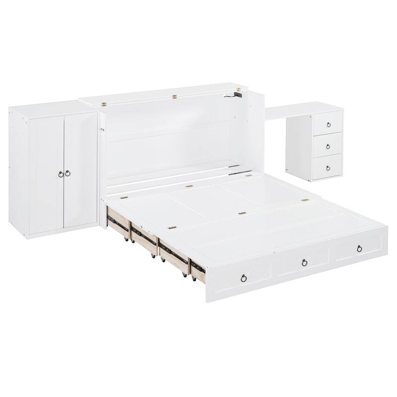 Queen Size Murphy Bed with USB Port, Large Drawer
