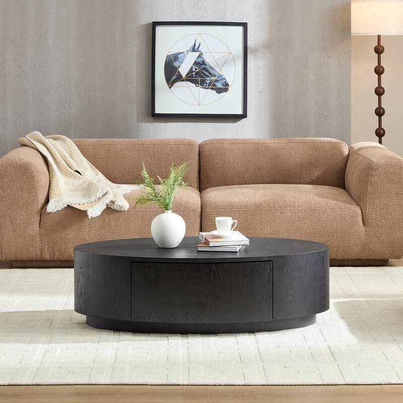 Rossetta Modern Elegant Classic Color Schemes Oval Coffee Table with Single Practical Drawer - Black