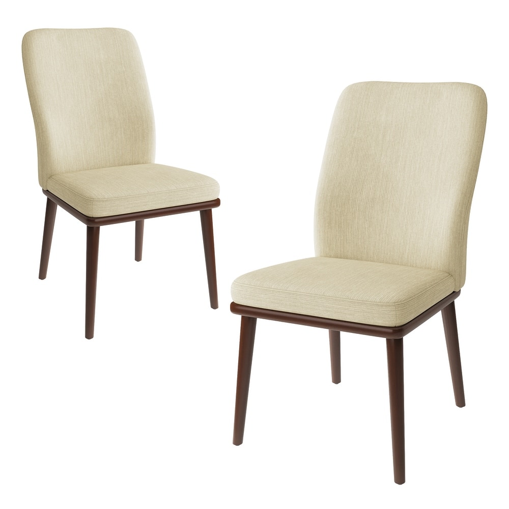 High Back Upholstered Dining Chairs Padded Fabric Kitchen Chairs Solid Wood Legs Restaurant Cafe
