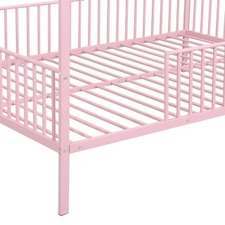 House-Shaped Design Full Size Metal Platform Bed with Fence and Trundle