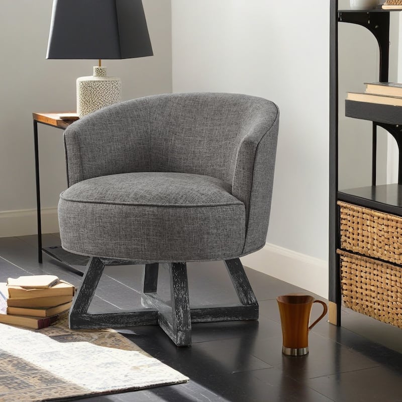 GDFStudio Swivel Accent Chair with Cross-shaped Wooden Base - Dark Gray