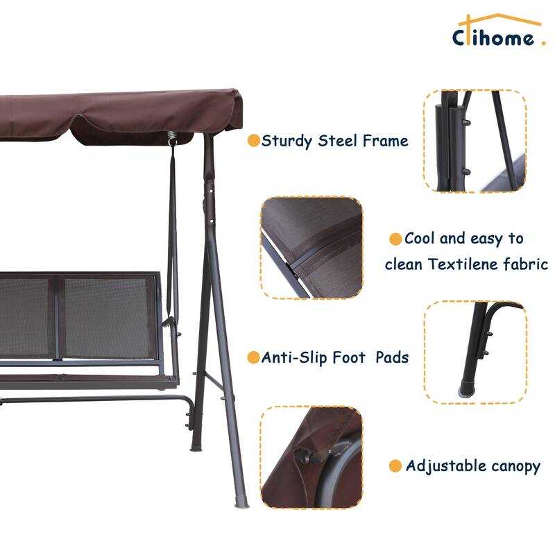 Clihome 3 Person Outdoor Textilene Porch Swing