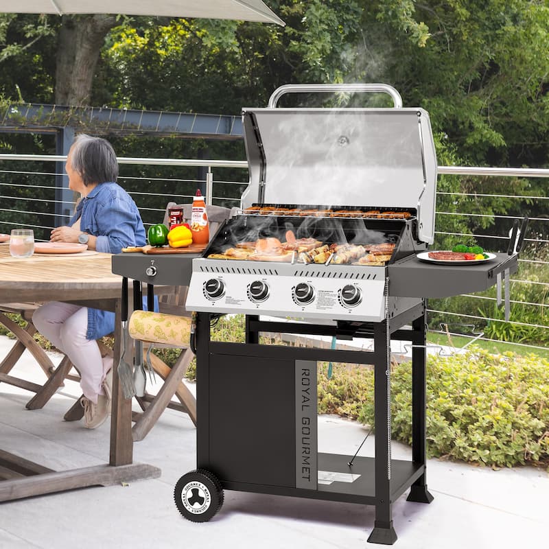 Royal Gourmet 4-Burner Gas Grill with Side Shelves