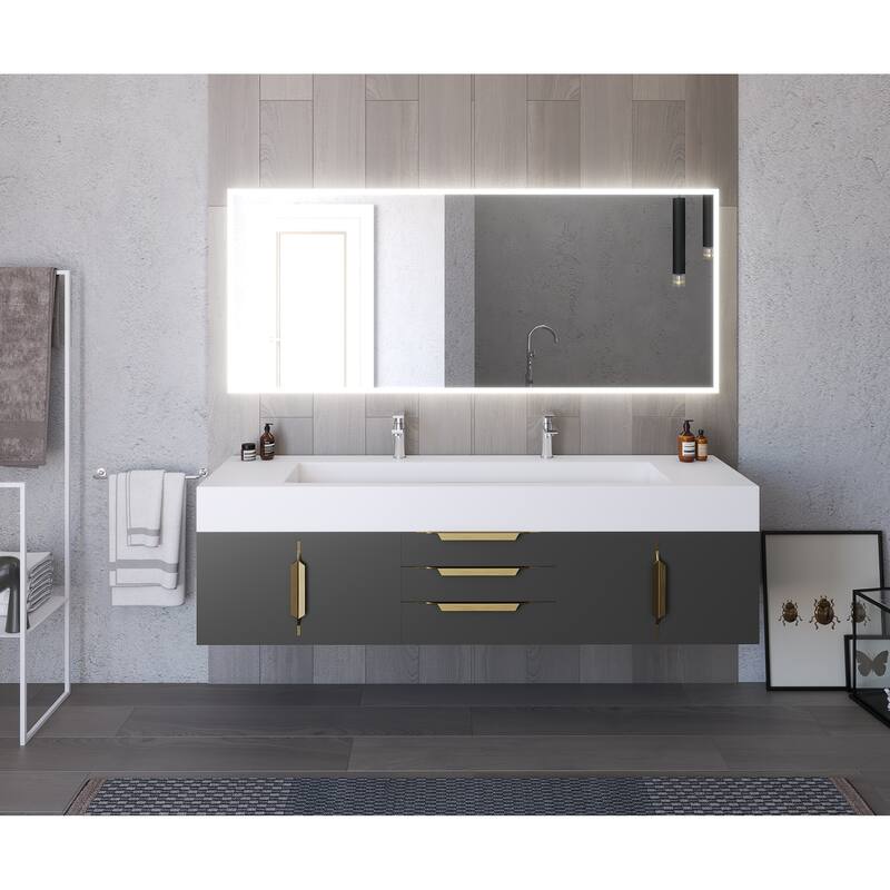 Nile 72" Wall Mounted Bathroom Vanity Set w/ White Top