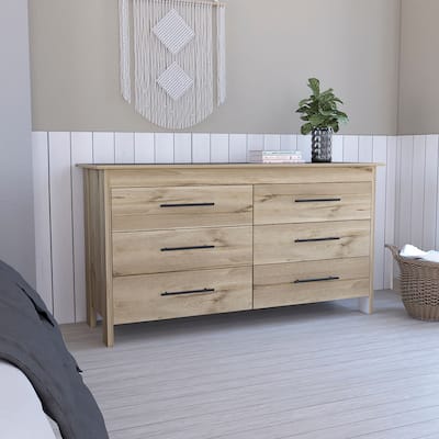 Southington 6-Drawer Rectangle Dresser Light Oak and White