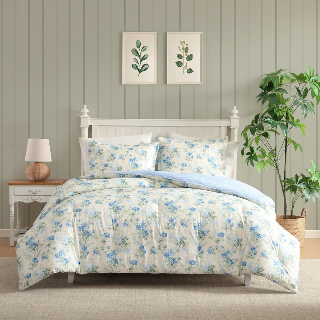 Laura Ashley Blossom Dance Reversible Cotton Blue Comforter Set
