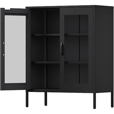 Metal Storage Cabinet with Mesh Doors and Shelves,Multipurpose Storage Rack,3-Tier Office Cabinet,Locker Style Accent Cabinet
