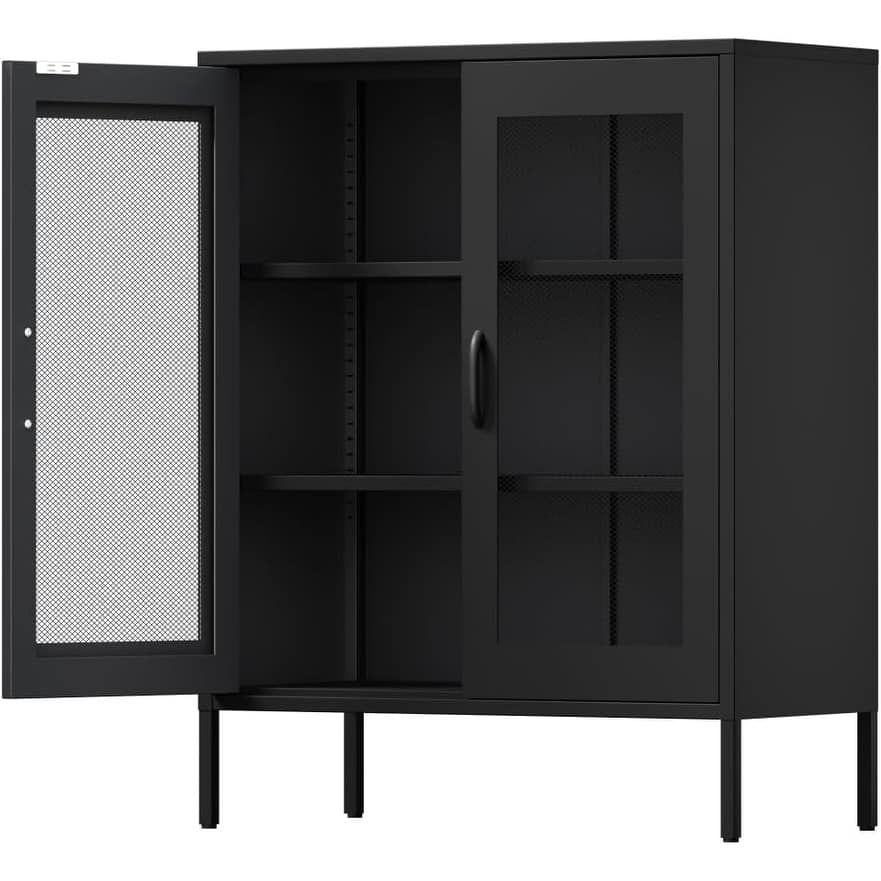 Metal Storage Cabinet with Mesh Doors and Shelves,Multipurpose Storage Rack,3-Tier Office Cabinet,Locker Style Accent Cabinet