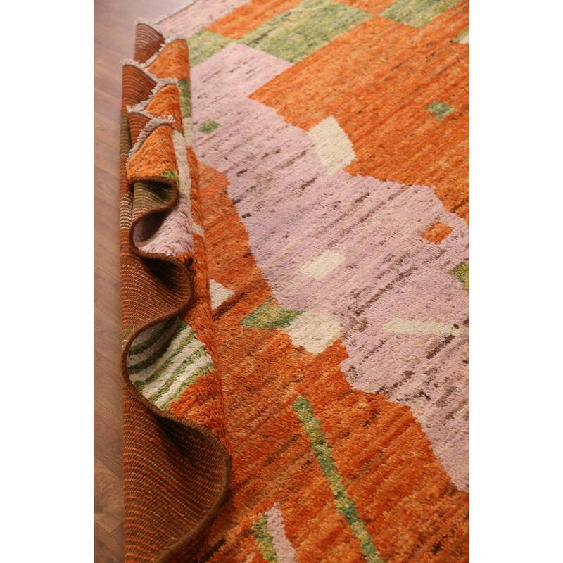Orange Moroccan Area Rug Hand-Knotted Oriental Wool Carpet - 6'7" x 9'9"