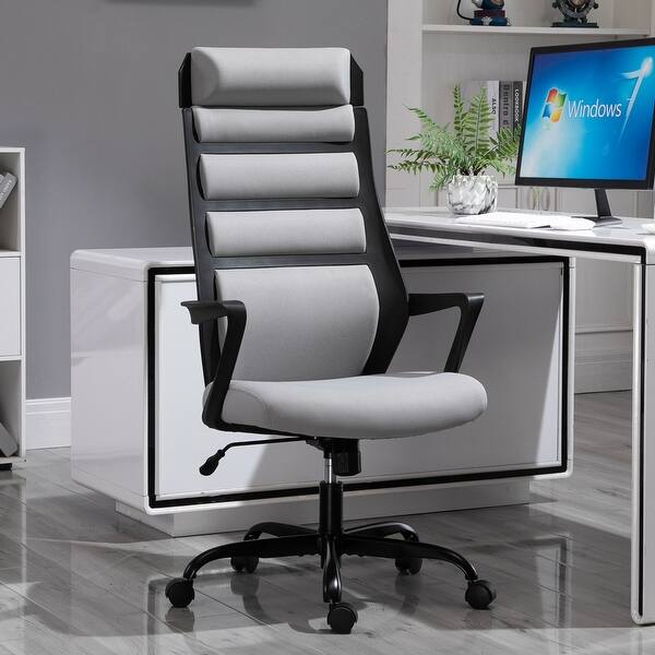 Vinsetto Executive Linen Fabric Office Chair High Back Swivel Task Chair  with Adjustable Height Upholstered Retractable Footrest Headrest Dark Gray
