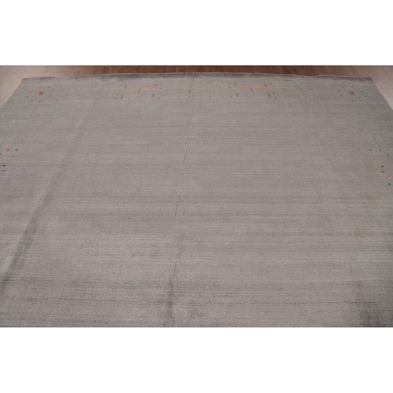 Gabbeh Oriental Area Rug Handmade Beige / Ivory Silk Carpet - 7'7"x 9'9"