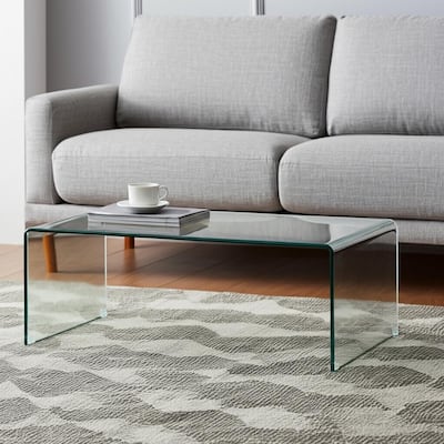 HomeRoots 24" Clear Glass Sled Coffee Table - 24 in. x 16 in. x 43 in.