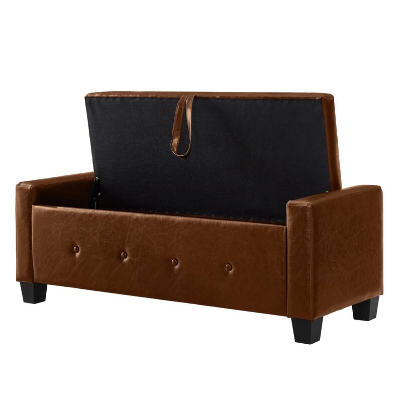 Tufted Faux Leather Storage Ottoman Bench for Bedroom, Living Room & Hallway, 48" Multifunctional Upholstered End of Bed Bench