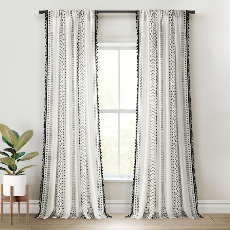 Lush Decor Hygge Boho Stripe Tassel Window Curtain Panels - Black/White