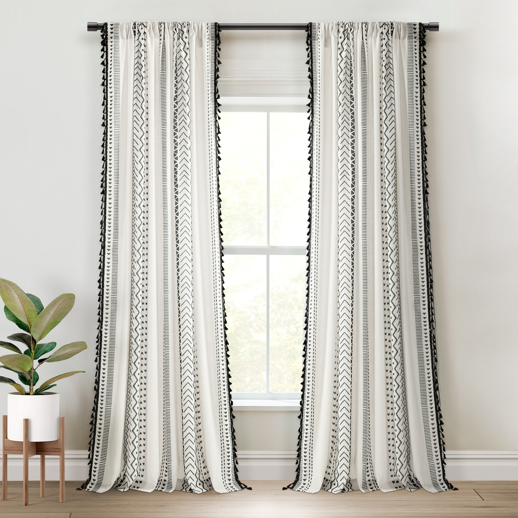 Lush Decor Hygge Boho Stripe Tassel Window Curtain Panels
