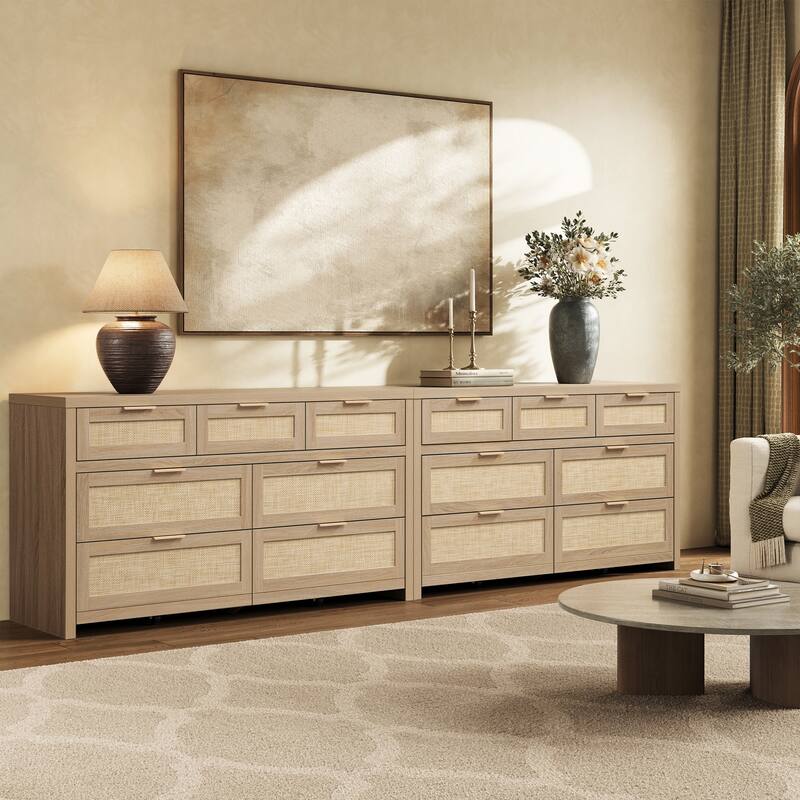 Efficient Storage Dresser with 7 Rattan Drawers