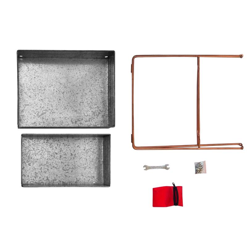 Galvanized Metal 2 Tiered Rectangular Serving Tray, Gray