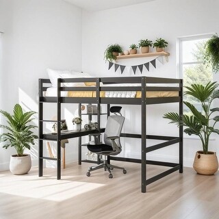 Comprehensive Design Full Loft Bed with built-in desk, Space-saving, Safety and Quality Guaranteed, Stylistic Elements, Espresso