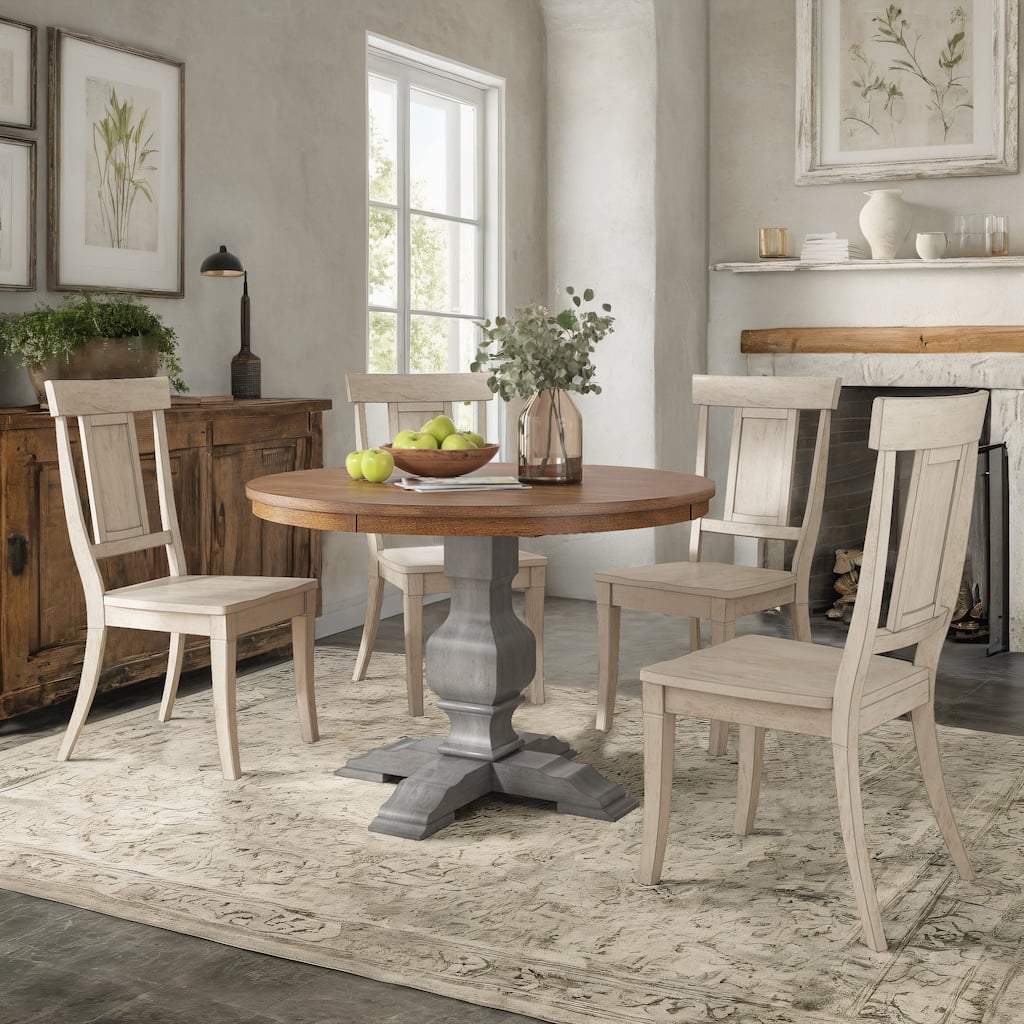 Ronda 45" Round Solid Wood Top Dining Set with Panel Back Chairs