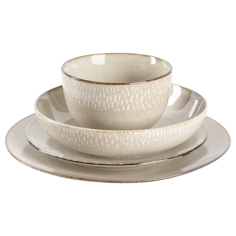 16 Piece Stoneware Dinnerware Set in Cream with Reactive Glaze