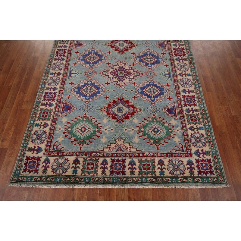 Traditional Blue Kazak Area Rug Handmade Wool Carpet - 5'1" x 6'10"