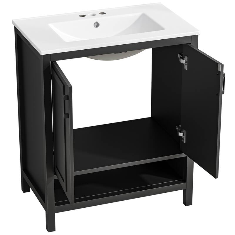 Anmytek 24'' Single Bathroom Vanity Cabinet with Ceramic Sink Combo Bathroom Storage Cabinet With Soft Close Doors