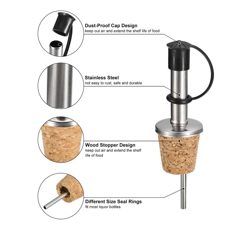 Olive Oil Spout with Rubber Dust Caps, for Pours Liquid - Silver, Black