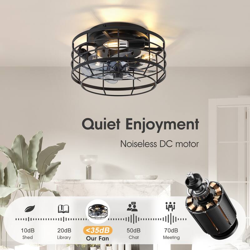 12" Low Profile Enclosed Cage Ceiling Fan with Light and Remote