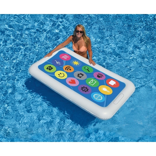 68" Inflatable White and Blue Smart Phone Swimming Pool Float - N/A