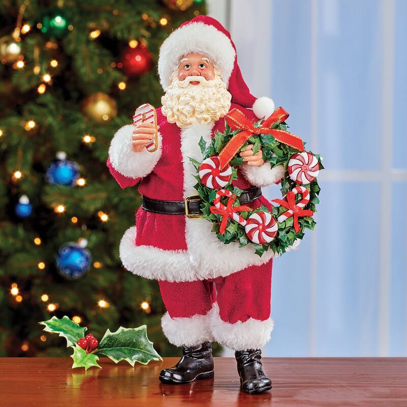 Festive Peppermint Candy Santa Claus Figurine 11.400 x 6.700 x 4.400