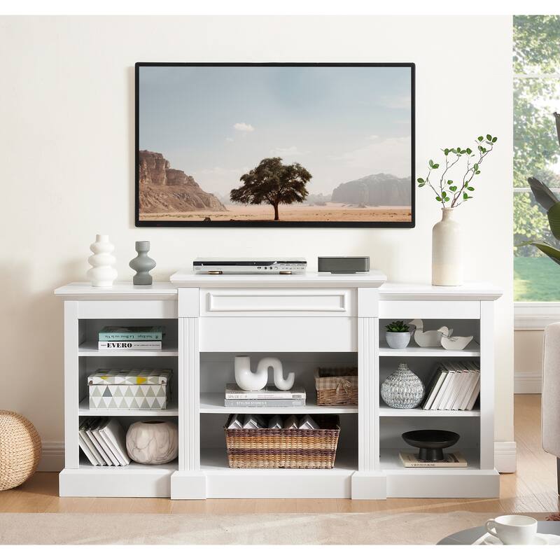 Modern TV Stand, TV Media Entertainment Stand with Large Storage Cabinet and Open Shelving, for Living Rooms and Bedrooms - White