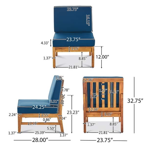 dimension image slide 4 of 5, Perla Acacia Wood 7-piece Outdoor Chat Set by Christopher Knight Home