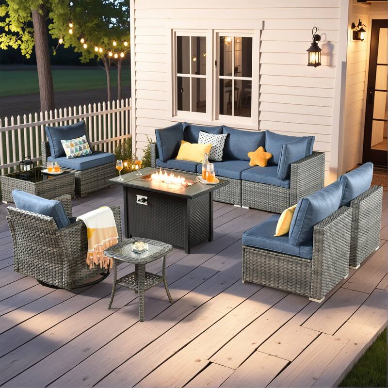 XIZZI 10-Piece Outdoor Furniture Sectional Swivel Chair Set