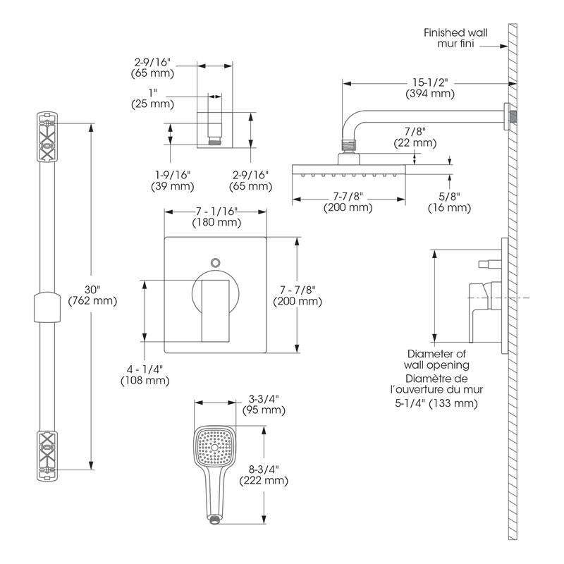 Belanger Pressure Balanced Square Shower System, Matte Black
