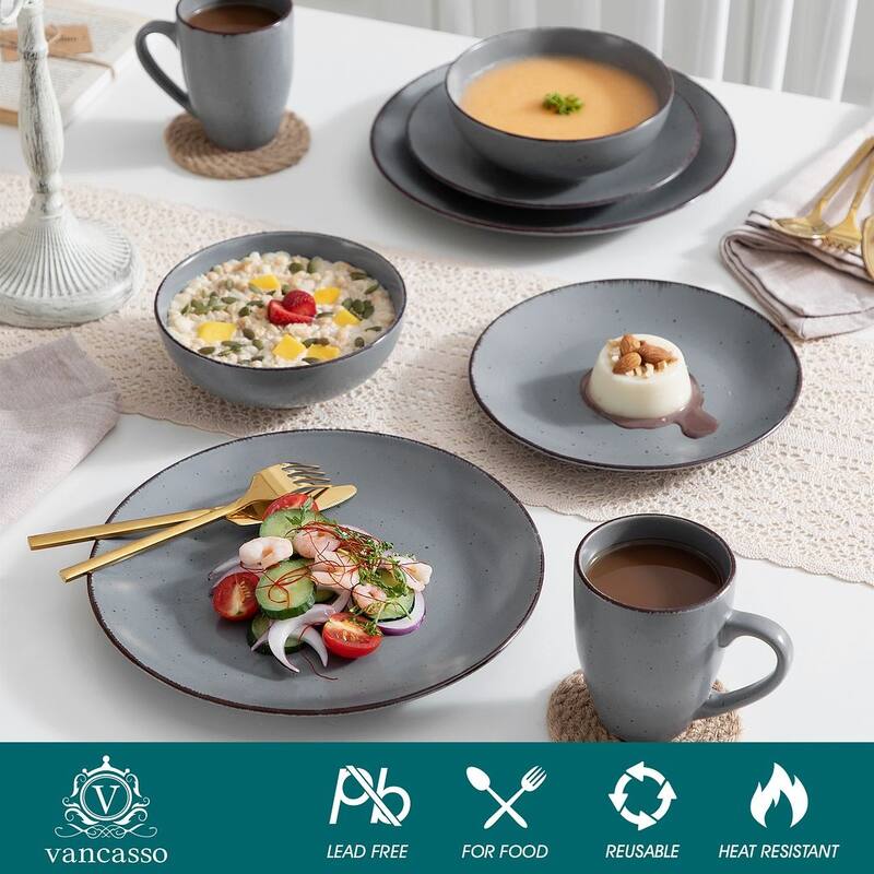 vancasso Moda 16-Piece Matte Speckled Dinnerware Set, Service for 4