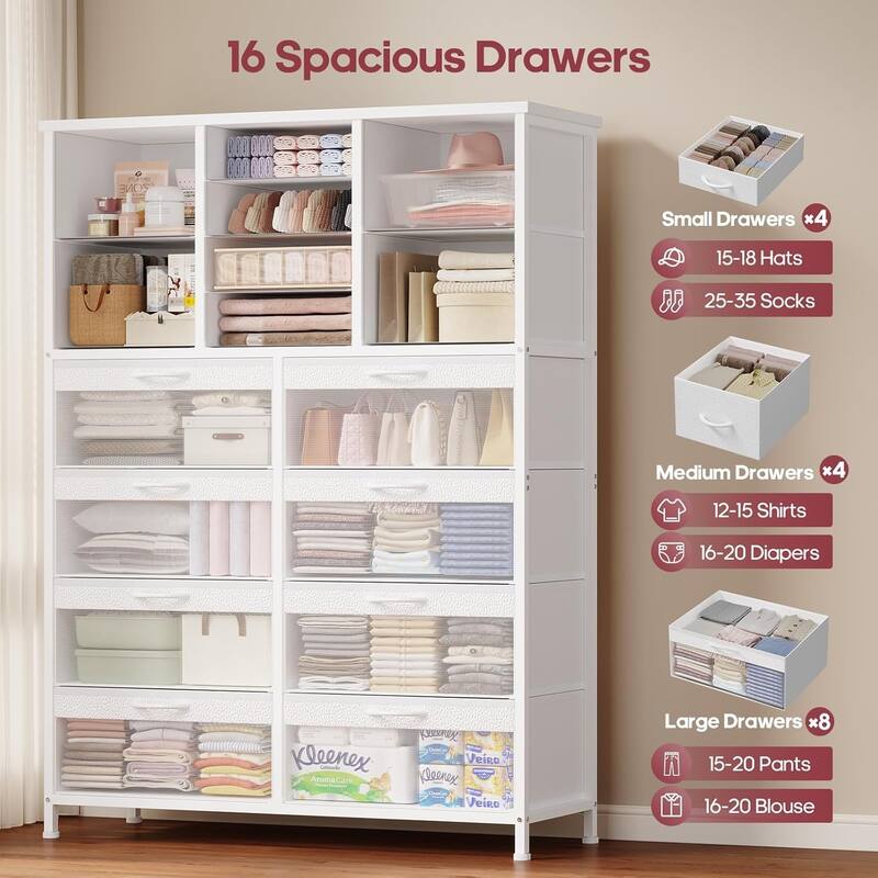 9-16 Drawer Dresser Fabric Storage Chests of Drawers Metal Frame