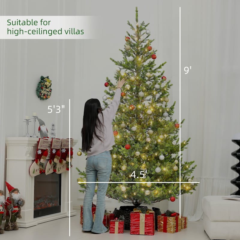 9 ft Pre Lit Cedar Artificial Christmas Tree with 4306 Tips and 310 LED Lights 11 Lighting Modes for Indoor Holiday Decoration