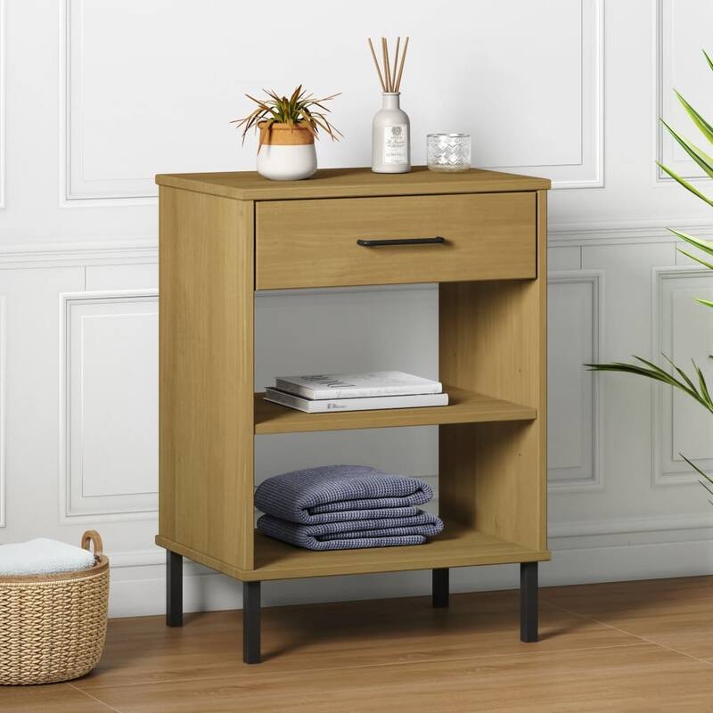 vidaXL Console Cabinet Buffet Storage with Metal Legs Solid Wood Pine OSLO - 19.7" x 13.8" x 27.6" - Brown