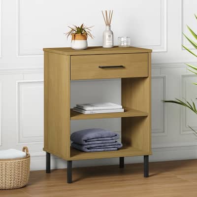 vidaXL Console Cabinet Buffet Storage with Metal Legs Solid Wood Pine OSLO - 19.7" x 13.8" x 27.6"
