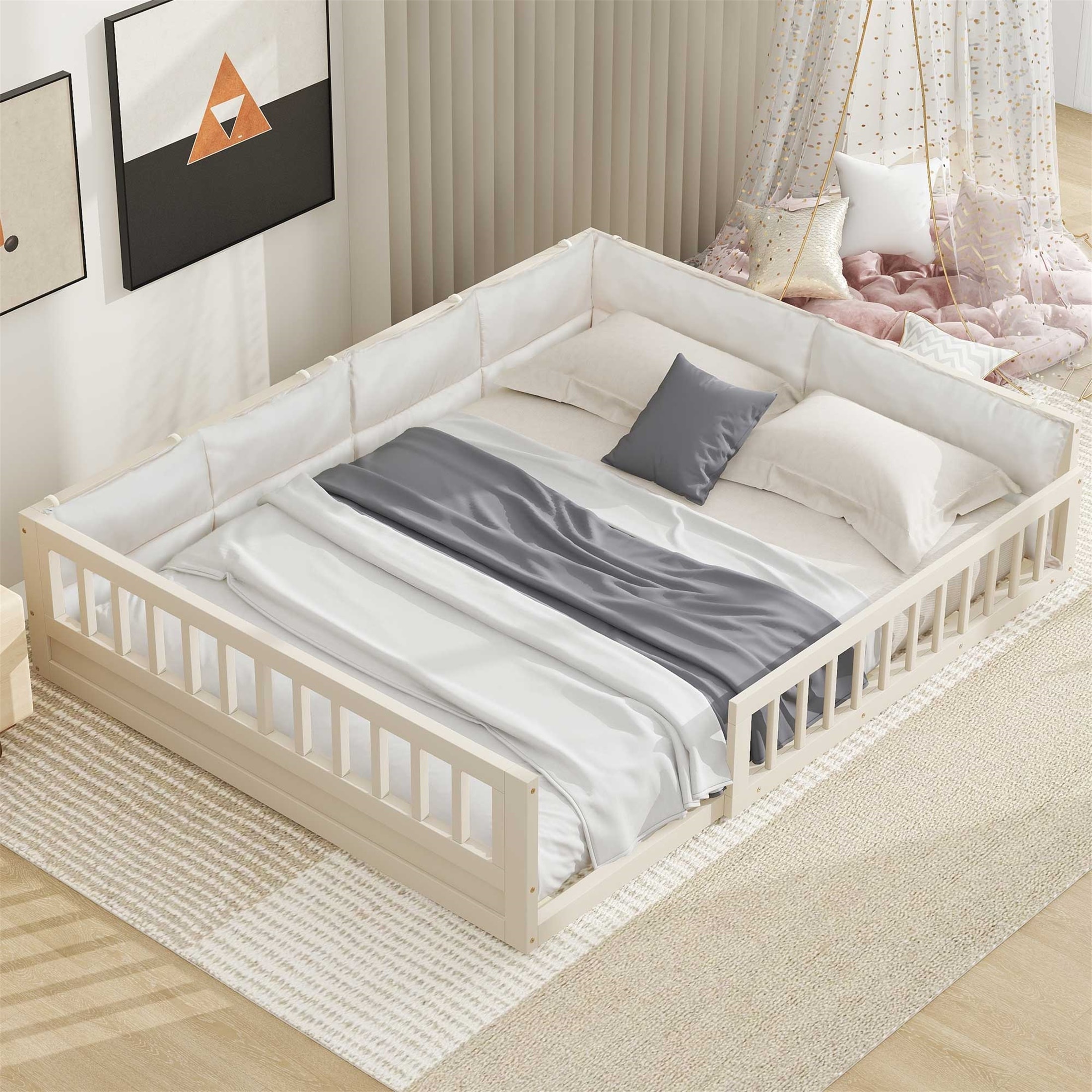 Wood Full Size Upholstered Platform Bed