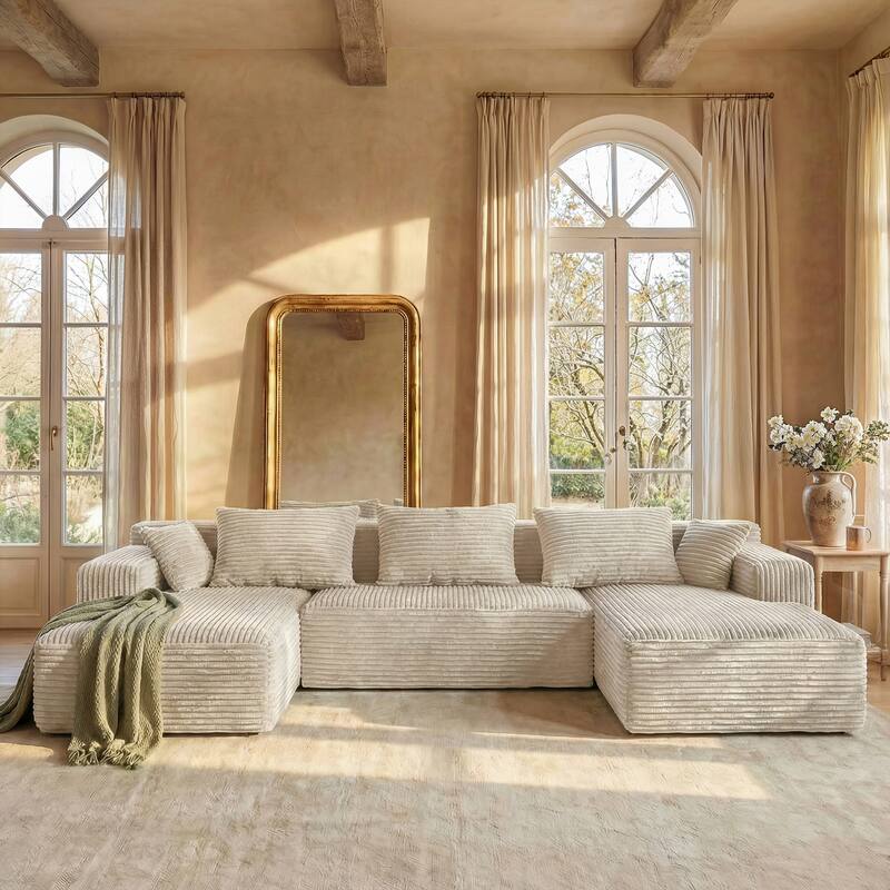Oversized Modular Sectional Sofa, No Assembly Required, Corduroy Fabric, Deep Seat Cloud Couch with Chaise Foam Sofa