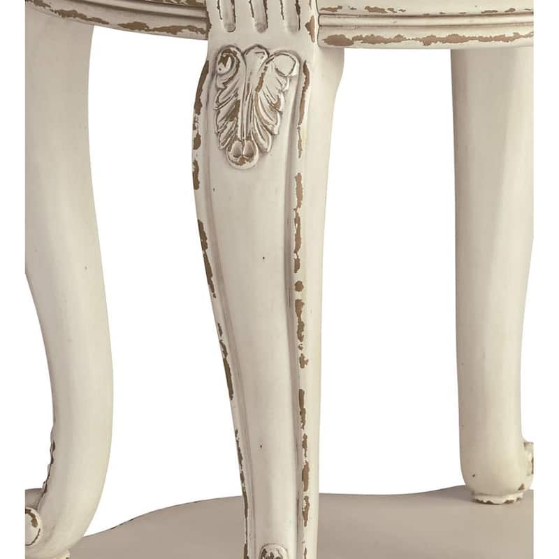 26 in. Antique White and Brown Round Wood End Table, Sturdy Build End Side Table for Living Rooms