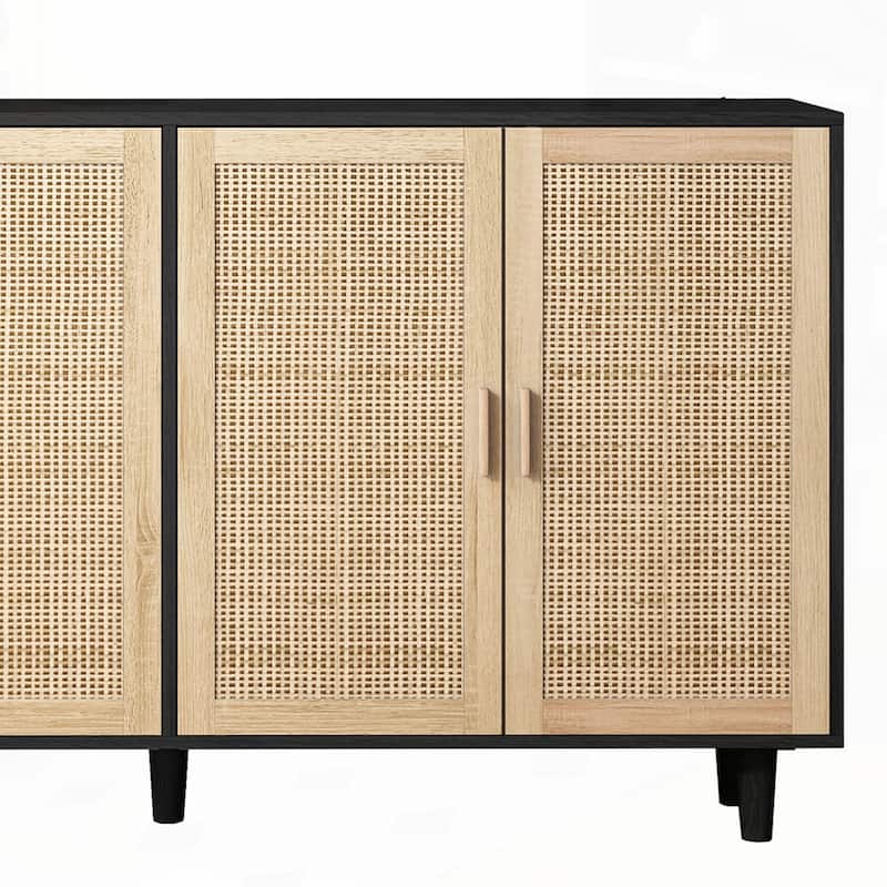 4-Door Rattan Sideboard Buffet Cabinet with Adjustable Shelves